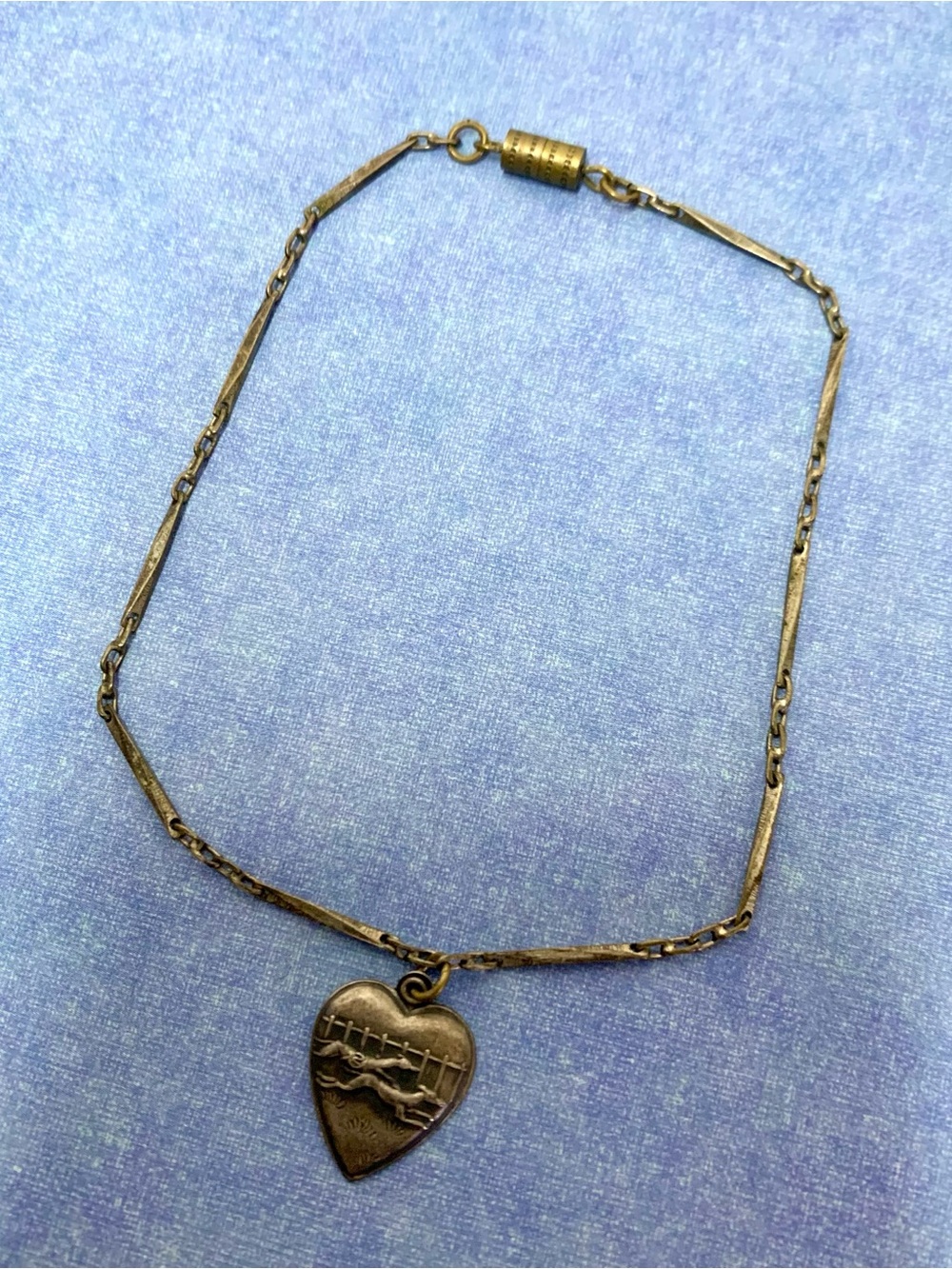 Vintage Sterling Silver Racing Greyhounds Heart Charm Anklet Bracelet 9.5"